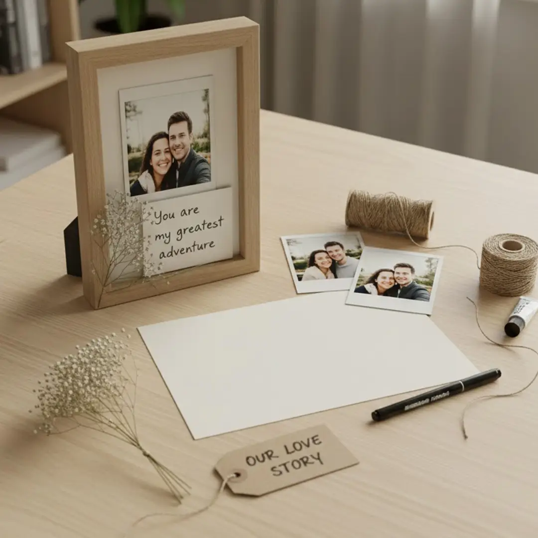 قاب عکس دست‌ ساز با جمله عاشقانه