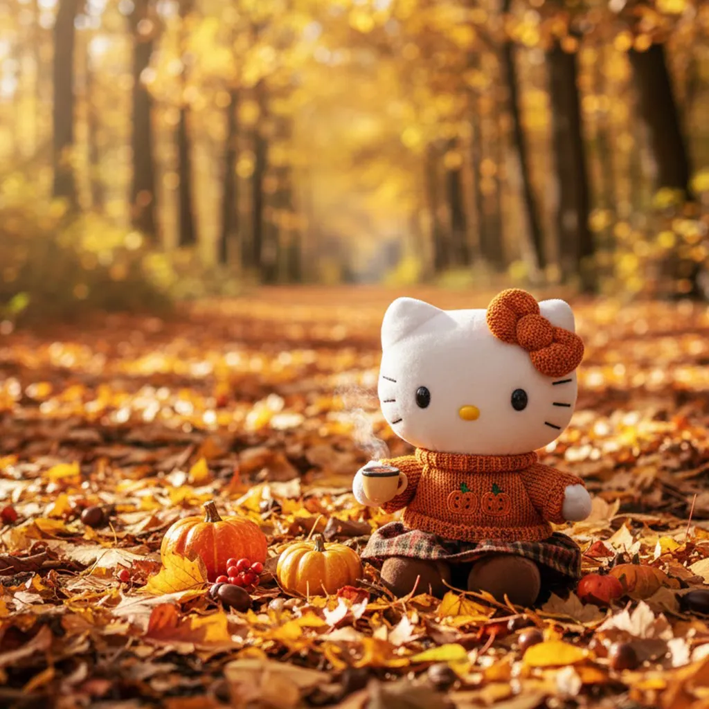 عکس عروسک کیتی با تم پاییزی