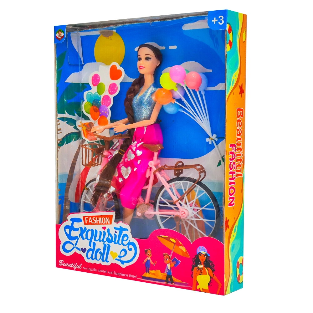 عروسک باربی دوچرخه سوار و بادکنک