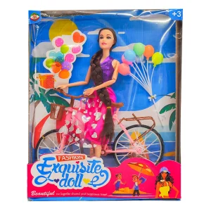 عروسک باربی دوچرخه سوار و بادکنک
