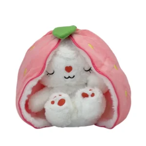 عروسک خرگوشی سوپرایزی توت فرنگی چراغ دار تنفسی موزیکال کد NO.19902